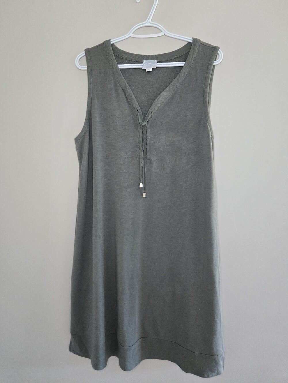 Sunday Olive Green Sleeveless Midi Dress With Front Lace Up Details - NEW